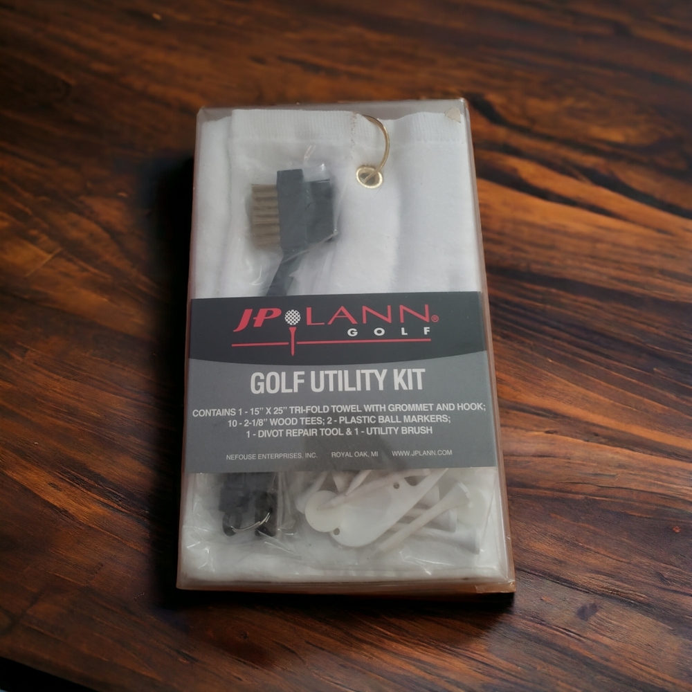 JP Lann Golf Utility Kit With Towel, Tees, Markers, Divot Tool, Utility Brush